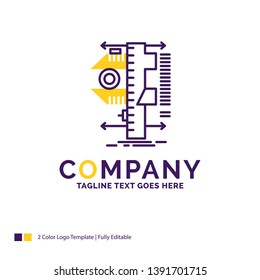 Company Name Logo Design For measure, caliper, calipers, physics, measurement. Purple and yellow Brand Name Design with place for Tagline. Creative Logo template for Small and Large Business.