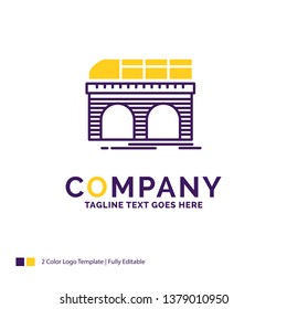 Company Name Logo Design For metro, railroad, railway, train, transport. Purple and yellow Brand Name Design with place for Tagline. Creative Logo template for Small and Large Business.