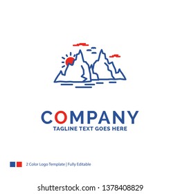 Company Name Logo Design For Mountain, hill, landscape, nature, sun. Blue and red Brand Name Design with place for Tagline. Abstract Creative Logo template for Small and Large Business.