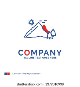 Company Name Logo Design For mountain, landscape, hill, nature, scene. Blue and red Brand Name Design with place for Tagline. Abstract Creative Logo template for Small and Large Business.