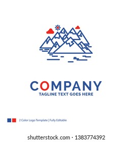 Company Name Logo Design For , Mountain, hill, landscape, rocks, crack. Blue and red Brand Name Design with place for Tagline. Abstract Creative Logo template for Small and Large Business.