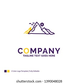 Company Name Logo Design For mountain, landscape, hill, nature, sun. Purple and yellow Brand Name Design with place for Tagline. Creative Logo template for Small and Large Business.