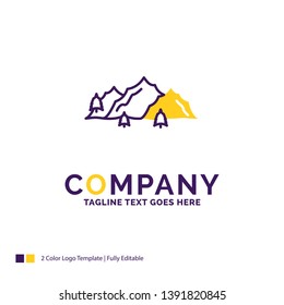 Company Name Logo Design For mountain, landscape, hill, nature, tree. Purple and yellow Brand Name Design with place for Tagline. Creative Logo template for Small and Large Business.