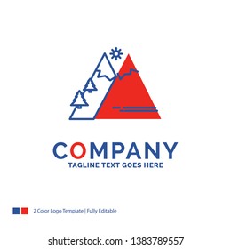 Company Name Logo Design For Mountains, Nature, Outdoor, Sun, Hiking. Blue and red Brand Name Design with place for Tagline. Abstract Creative Logo template for Small and Large Business.