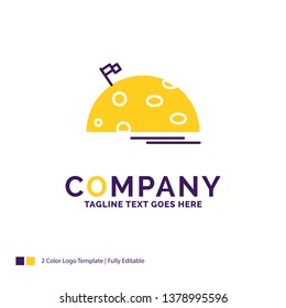 Company Name Logo Design For planet, space, moon, flag, mars. Purple and yellow Brand Name Design with place for Tagline. Creative Logo template for Small and Large Business.