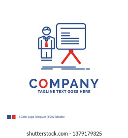 Company Name Logo Design For presentation, businessman, chart, graph, progress. Blue and red Brand Name Design with place for Tagline. Abstract Creative Logo template for Small and Large Business.