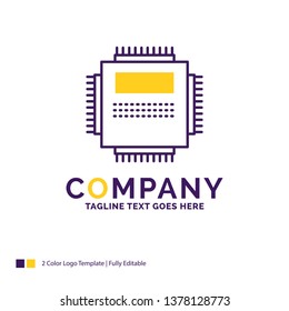 Company Name Logo Design For Processor, Hardware, Computer, PC, Technology. Purple and yellow Brand Name Design with place for Tagline. Creative Logo template for Small and Large Business.