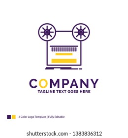 Company Name Logo Design For Record, recording, retro, tape, music. Purple and yellow Brand Name Design with place for Tagline. Creative Logo template for Small and Large Business.