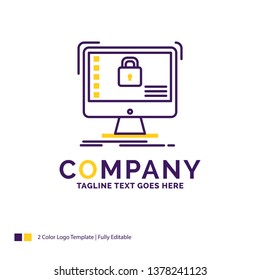 Company Name Logo Design For secure, protection, safe, system, data. Purple and yellow Brand Name Design with place for Tagline. Creative Logo template for Small and Large Business.