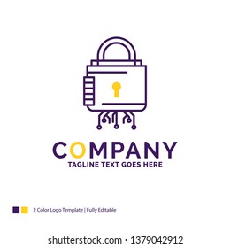 Company Name Logo Design For Security, cyber, lock, protection, secure. Purple and yellow Brand Name Design with place for Tagline. Creative Logo template for Small and Large Business.
