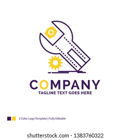 Company Name Logo Design For settings, App, installation, maintenance, service. Purple and yellow Brand Name Design with place for Tagline. Creative Logo template for Small and Large Business.