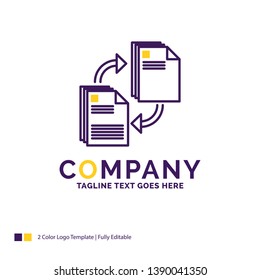 Company Name Logo Design For sharing, share, file, document, copying. Purple and yellow Brand Name Design with place for Tagline. Creative Logo template for Small and Large Business.
