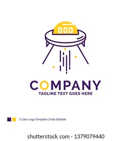 Company Name Logo Design For space ship, space, ship, rocket, alien. Purple and yellow Brand Name Design with place for Tagline. Creative Logo template for Small and Large Business.