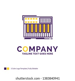 Company Name Logo Design For synth, keyboard, midi, synthesiser, synthesizer. Purple and yellow Brand Name Design with place for Tagline. Creative Logo template for Small and Large Business.