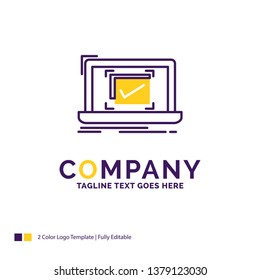 Company Name Logo Design For system, monitoring, checklist, Good, OK. Purple and yellow Brand Name Design with place for Tagline. Creative Logo template for Small and Large Business.