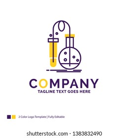 Company Name Logo Design For Testing, Chemistry, flask, lab, science. Purple and yellow Brand Name Design with place for Tagline. Creative Logo template for Small and Large Business.