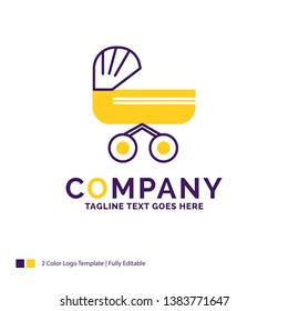 Company Name Logo Design For trolly, baby, kids, push, stroller. Purple and yellow Brand Name Design with place for Tagline. Creative Logo template for Small and Large Business.