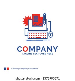 Company Name Logo Design For Type Writer, paper, computer, paper, keyboard. Blue and red Brand Name Design with place for Tagline. Abstract Creative Logo template for Small and Large Business.