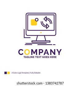 Company Name Logo Design For update, app, application, install, sync. Purple and yellow Brand Name Design with place for Tagline. Creative Logo template for Small and Large Business.
