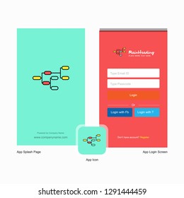 Company Network Splash Screen and Login Page design with Logo template. Mobile Online Business Template