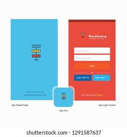 Company Network Splash Screen and Login Page design with Logo template. Mobile Online Business Template