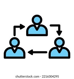 company networking icon, company chart, work group work team, job rotation, job rotation, blue line