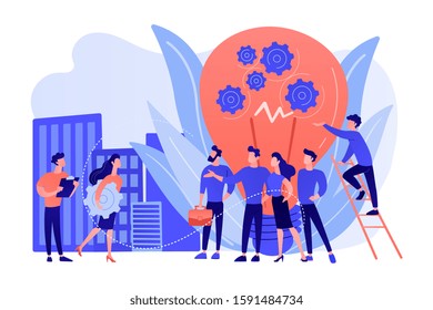 Company newcomers, personnel, staff. New team members, adaptation of new employees, first days in company, new employees training concept. Living coral blue vector isolated illustration