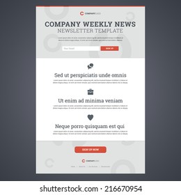 Company News Newsletter Template With Sign Up Form. Vector Illustration.