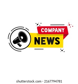 Company News Text With Megaphone. Business Concept For Latest Information. Banner For News Web Page, Information On Events, Activities, Recent Company Information. Vector Illustration.