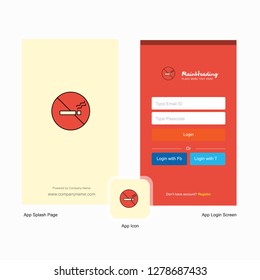 Company No smoking Splash Screen and Login Page design with Logo template. Mobile Online Business Template