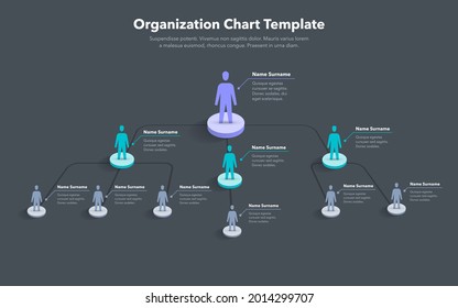 Company organization chart template with place for your content - dark version. Easy to use for your website or presentation.