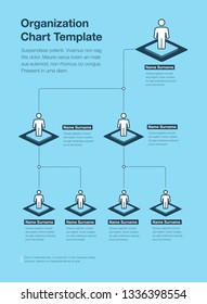 Company organization hierarchy chart template with place for your content - blue version. Easy to use for your website or presentation.