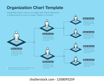 Company organization hierarchy chart template with place for your content - blue version. Easy to use for your website or presentation.