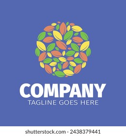 Company or organization logo template with a natural theme with leaf motifs forming a circle.