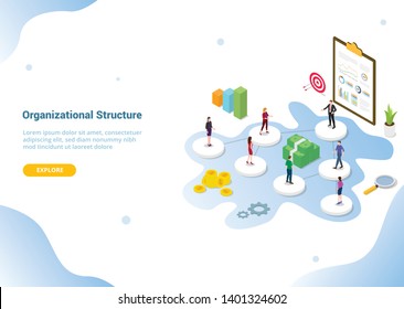 company or organization structure concept with isometric or isometry 3d style for website template banner or landing homepage - vector