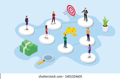 Company Or Organization Structure Concept With Isometric Or Isometry 3d Style With Modern Color Design - Vector