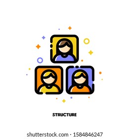 Company organizational structure icon for human resources management or business hierarchy concept. Flat filled outline style. Pixel perfect 64x64. Editable stroke