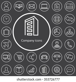 company outline, thin, flat, digital icon set for web and mobile