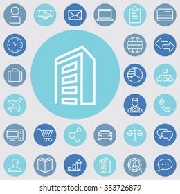company outline, thin, flat, digital icon set for web and mobile