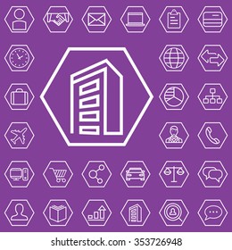 company outline, thin, flat, digital icon set for web and mobile