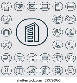 company outline, thin, flat, digital icon set for web and mobile