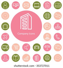 company outline, thin, flat, digital icon set for web and mobile