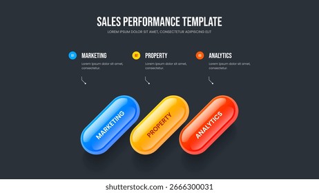 Company Overview Slide Design Vector Illustration. Advertising Launch 3 Option Infographic Frame Layout. Consulting Plan Three Element Diagram Slideshow Template.