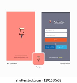 Company Paper pin Splash Screen and Login Page design with Logo template. Mobile Online Business Template