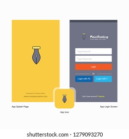 Company Pen Splash Screen and Login Page design with Logo template. Mobile Online Business Template