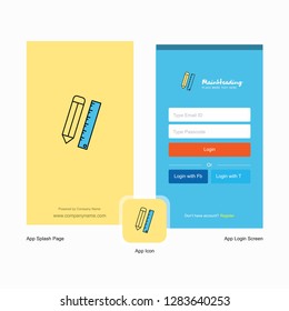 Company Pencil and scale Splash Screen and Login Page design with Logo template. Mobile Online Business Template