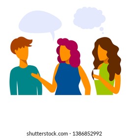 Company people support dialogue, communicate, Concept for web page, banner, presentation, social media, documents, cards, posters. Vector illustration, news, catting, team work, community, man, woman