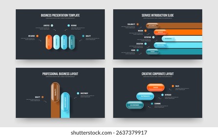 Company Performance Four Five Two Three Step Infographic Frame Template Vector Illustration Set. Digital Overview 4 5 2 3 Option Diagram Slideshow Design Collection.
