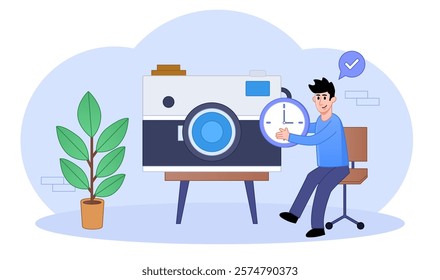 Company Performance Report Vector Illustration. Employees Listen to Progress Report. Bearded Man Shows Results on Graphic Chart. Team Work Young Professional Managers. Cartoon Flat.