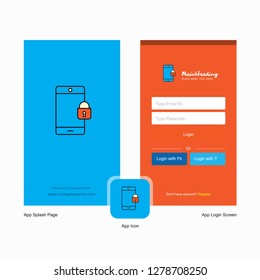 Company Phone locked Splash Screen and Login Page design with Logo template. Mobile Online Business Template